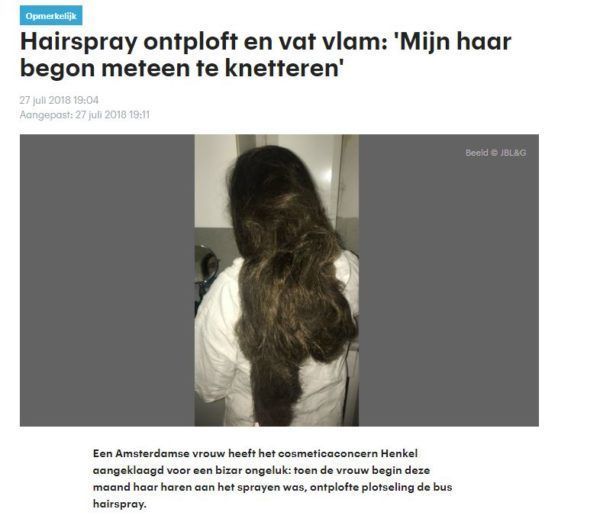 Hairspray ontploft en vat vlam