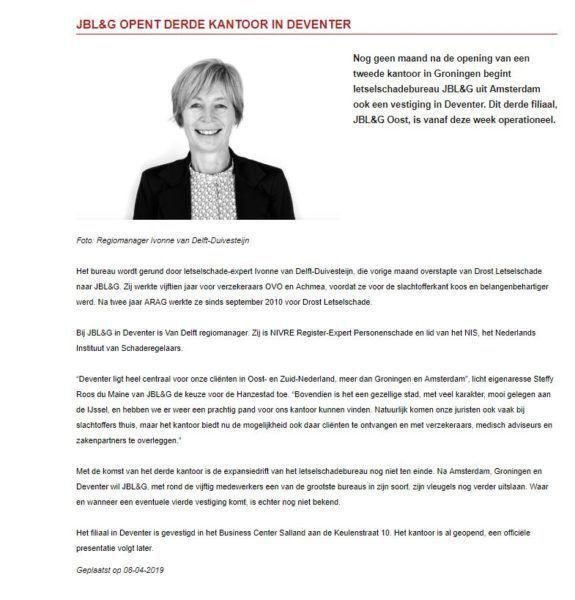 JBL&G opent derde vestiging in Deventer