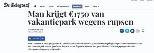 Man krijgt € 1750 van vakantiepark vanwege rupsen