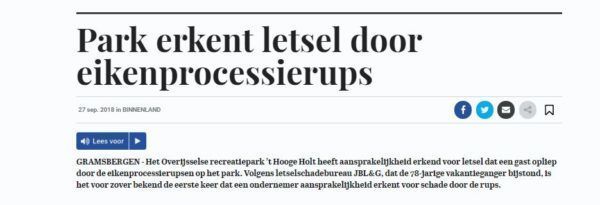 Park erkent letsel door eikenprocessierups