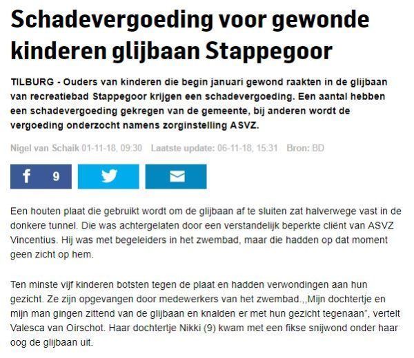 Schadevergoeding voor gewonde kinderen glijbaan Stappegoor
