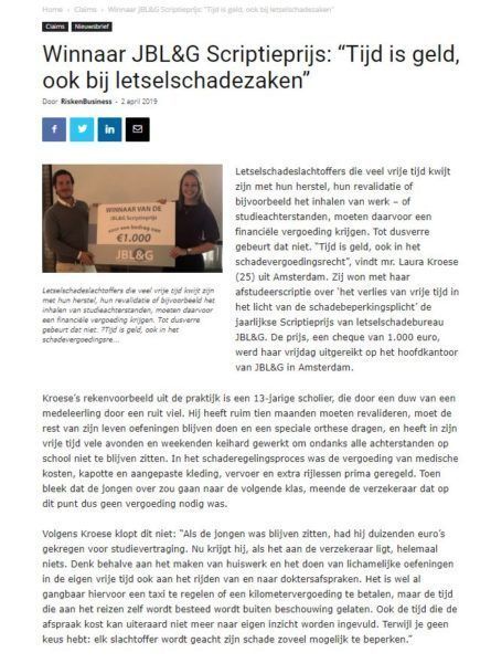 Winnaar JBL&G scriptieprijs